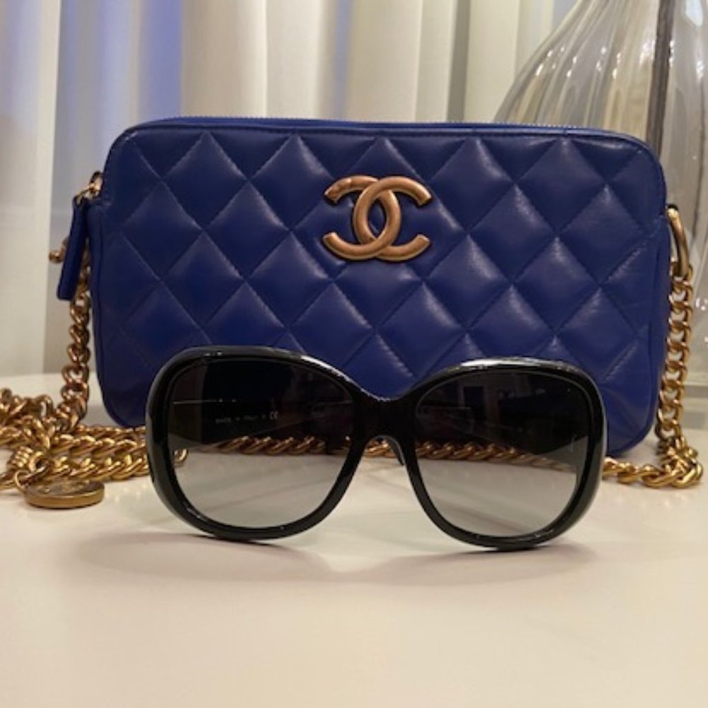 Chanel Black w/Silver Camellia Flower Sunglasses